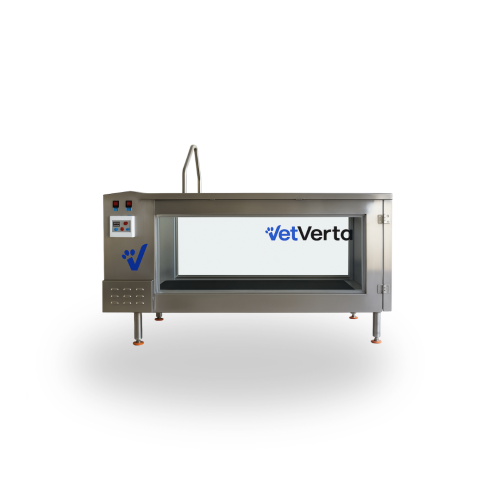 VetVerta Underwater Treadmill – professional hydrotherapy equipment for dogs and cats. Adjustable speed 0.8–12 km/h, water heating 30–70°C, durable 80 kg design for effective rehab and training.