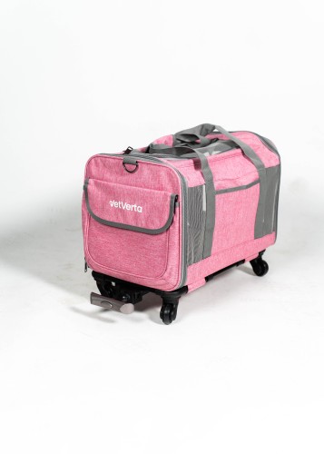 Transporter na kółkach dla psa i kota VETVERTA różowy | Rozszerzana torba transportowa 40 × 48 × 32 cm
