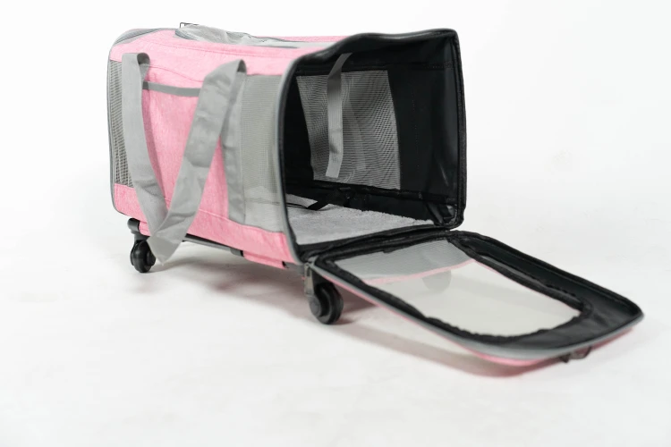 Transporter na kółkach dla psa i kota VETVERTA różowy | Rozszerzana torba transportowa 40 × 48 × 32 cm
