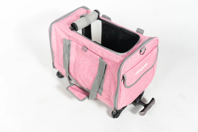 Transporter na kółkach dla psa i kota VETVERTA różowy | Rozszerzana torba transportowa 40 × 48 × 32 cm