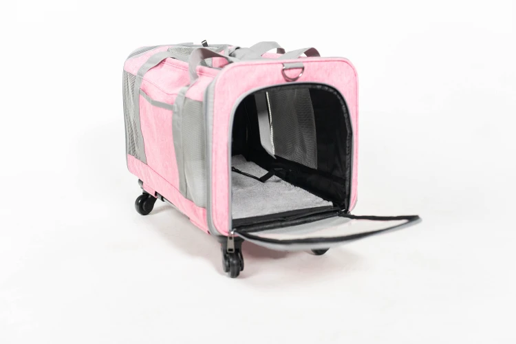 Transporter na kółkach dla psa i kota VETVERTA różowy | Rozszerzana torba transportowa 40 × 48 × 32 cm