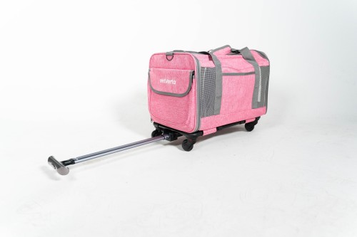 Transporter na kółkach dla psa i kota VETVERTA różowy | Rozszerzana torba transportowa 40 × 48 × 32 cm