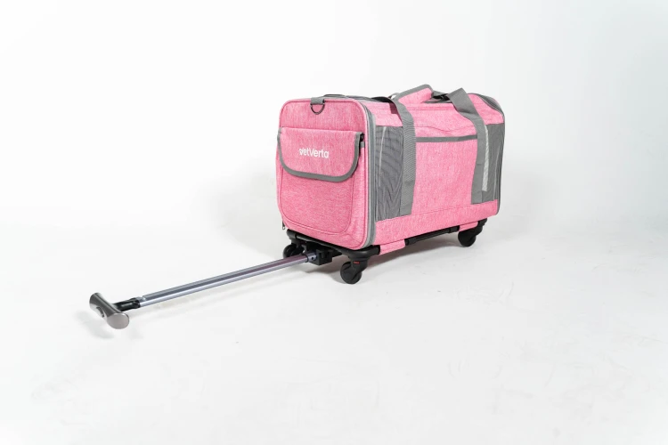 Transporter na kółkach dla psa i kota VETVERTA różowy | Rozszerzana torba transportowa 40 × 48 × 32 cm