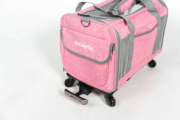 Transporter na kółkach dla psa i kota VETVERTA różowy | Rozszerzana torba transportowa 40 × 48 × 32 cm