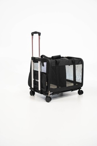 Transporter na kółkach dla dwóch kotów VETVERTA czarny | Duża torba transportowa 55 × 37 × 47 cm