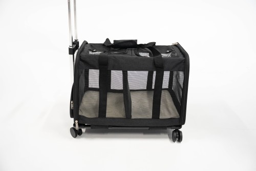 Transporter na kółkach dla dwóch kotów VETVERTA czarny | Duża torba transportowa 55 × 37 × 47 cm