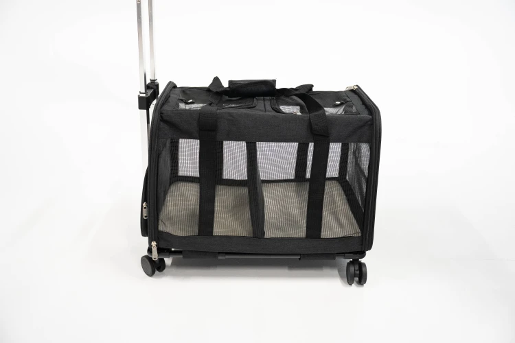 Transporter na kółkach dla dwóch kotów VETVERTA czarny | Duża torba transportowa 55 × 37 × 47 cm