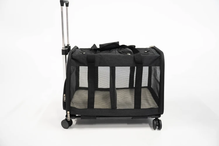 Transporter na kółkach dla dwóch kotów VETVERTA czarny | Duża torba transportowa 55 × 37 × 47 cm