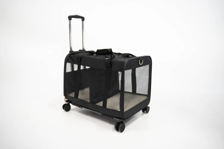 Transporter na kółkach dla dwóch kotów VETVERTA czarny | Duża torba transportowa 55 × 37 × 47 cm