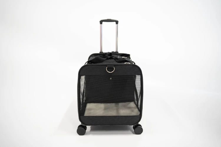 Transporter na kółkach dla dwóch kotów VETVERTA czarny | Duża torba transportowa 55 × 37 × 47 cm