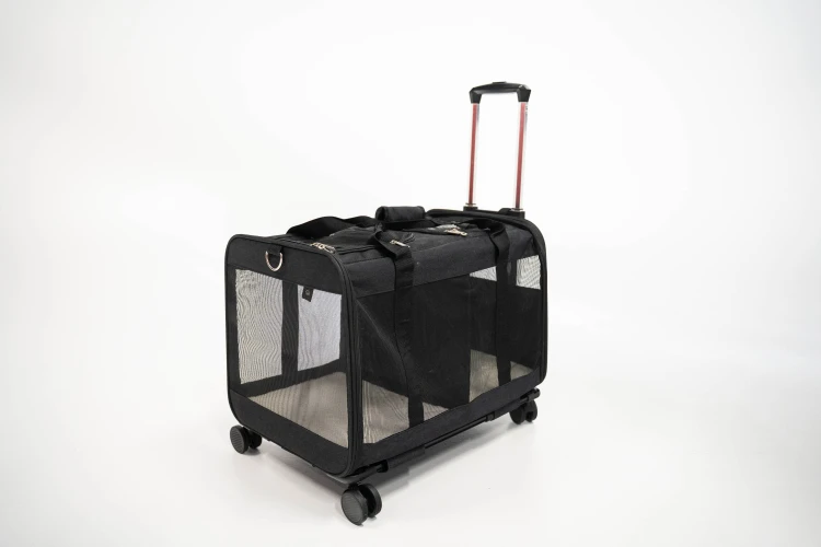 Transporter na kółkach dla dwóch kotów VETVERTA czarny | Duża torba transportowa 55 × 37 × 47 cm