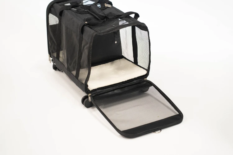 Transporter na kółkach dla dwóch kotów VETVERTA czarny | Duża torba transportowa 55 × 37 × 47 cm