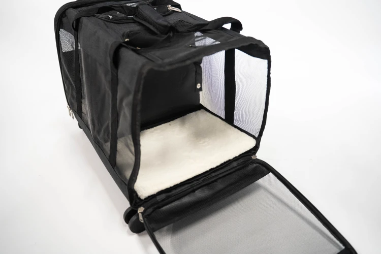 Transporter na kółkach dla dwóch kotów VETVERTA czarny | Duża torba transportowa 55 × 37 × 47 cm