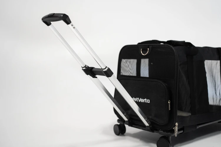 Transporter na kółkach dla dwóch kotów VETVERTA czarny | Duża torba transportowa 55 × 37 × 47 cm