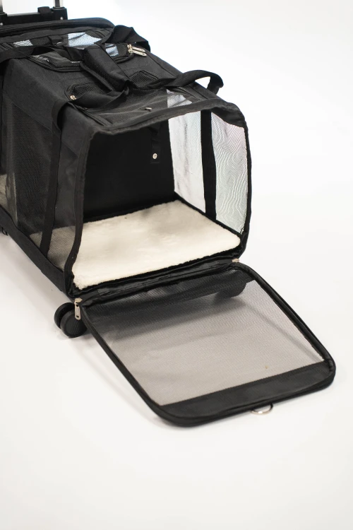 Transporter na kółkach dla dwóch kotów VETVERTA czarny | Duża torba transportowa 55 × 37 × 47 cm