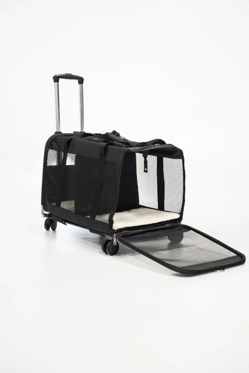 Transporter na kółkach dla dwóch kotów VETVERTA czarny | Duża torba transportowa 55 × 37 × 47 cm