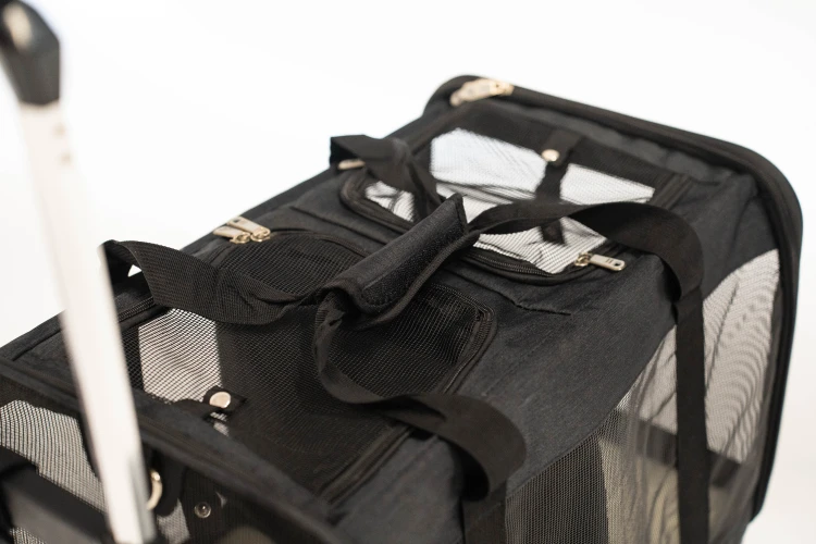 Transporter na kółkach dla dwóch kotów VETVERTA czarny | Duża torba transportowa 55 × 37 × 47 cm