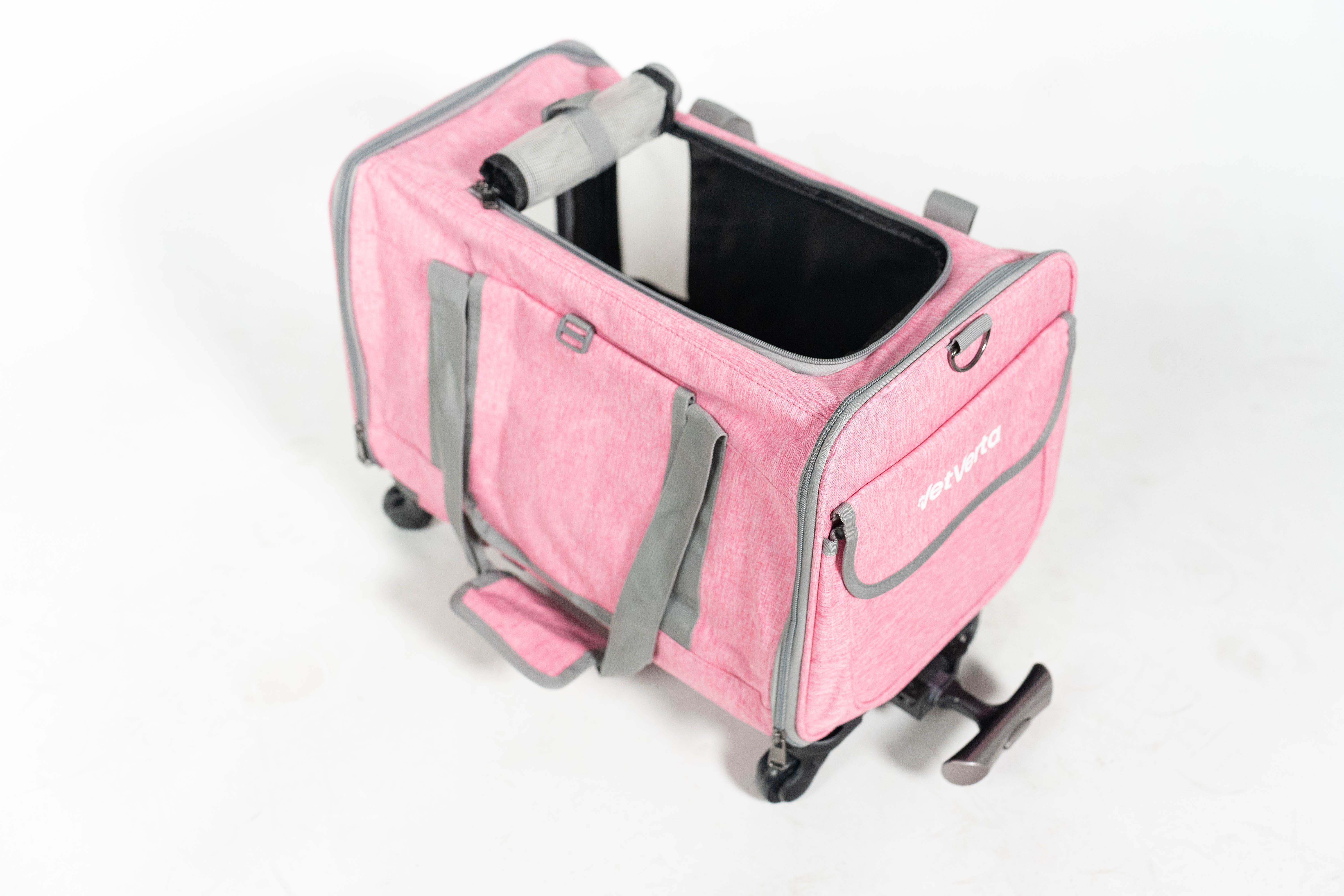 Transporter na kółkach dla psa/kota VETVERTA różowy | Rozszerzana torba transportowa 40 × 48 × 32 cm